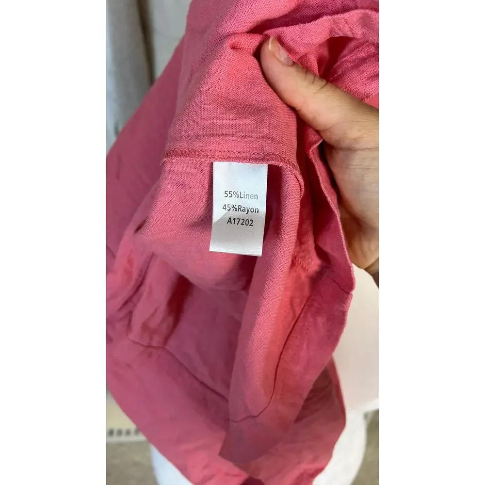 Appleseed’s Women's Size 14 Petite Pink Linen Button Up Shirt Dress #0513 - Picture 11 of 14